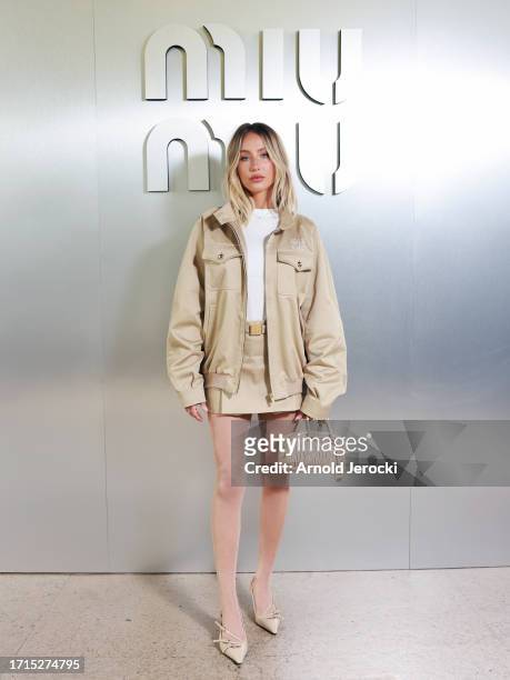 Alix Earle attends the Miu Miu Womenswear S/S 2024 show as part of Paris Fashion Week at Palais d'Iena on October 03, 2023 in Paris, France.