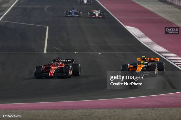 Charles Leclerc of Monaco, Scuderia Ferrari, SF-23 - Ferrari, action 04 Lando Norris of United Kingdom, Mclaren Formula 1 Team, MCL60 - Mercedes,...