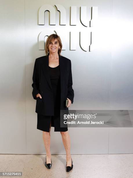 Carine Roitfeld attends the Miu Miu Womenswear S/S 2024 show as part of Paris Fashion Week at Palais d'Iena on October 03, 2023 in Paris, France.