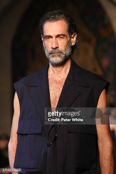 Model, beauty detail, walks the runway during the Ujoh Womenswear Spring/Summer 2024 show as part of Paris Fashion Week on October 03, 2023 in Paris,...
