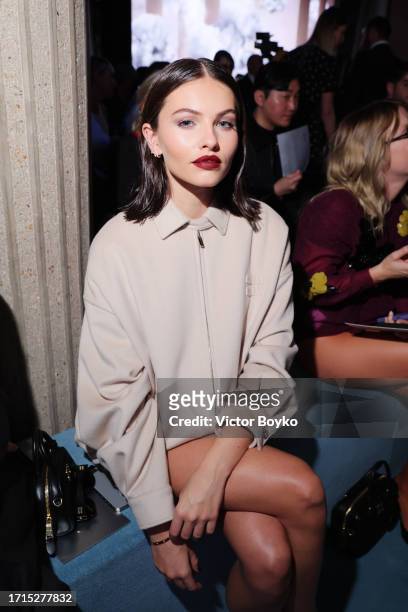 Thylane Blondeau attends the Miu Miu Womenswear S/S 2024 show as part of Paris Fashion Week at Palais d'Iena on October 03, 2023 in Paris, France.