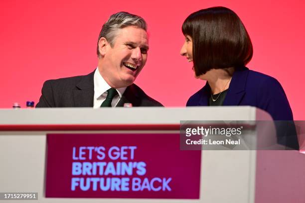 Leader of the Labour Party Keir Starmer and Rachel Reeves, UK shadow chancellor of the exchequer during day two of the Labour Party conference on...