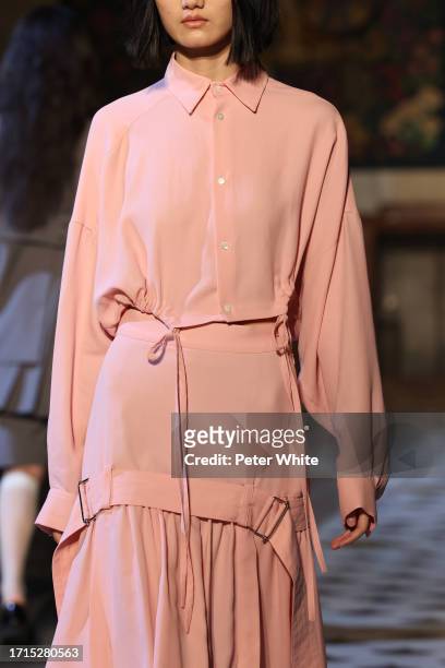 Model, fashion detail, walks the runway during the Ujoh Womenswear Spring/Summer 2024 show as part of Paris Fashion Week on October 03, 2023 in...