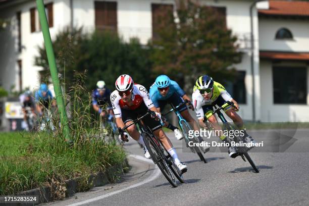 Remy Rochas of France and Team Cofidis and Francesco Busatto of Italy and Team Intermarche - Circus - Wanty compete in the breakaway during the 102nd...