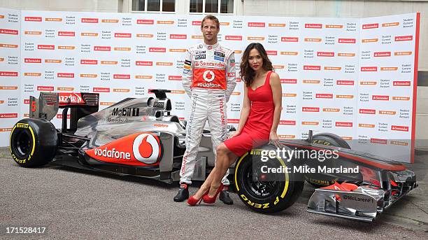 Myleene Klass and Jenson Button attend a photocall to launch Santander's 16-25 Railcard at British Medical Association on June 26, 2013 in London,...