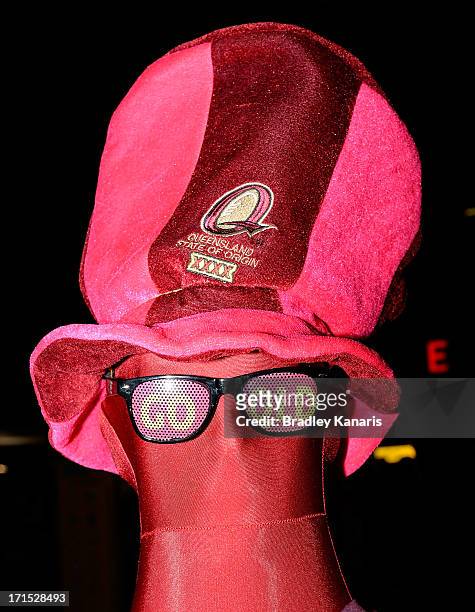 Queensland fan shows his colours before game two of the ARL State of Origin series between the Queensland Maroons and the New South Wales Blues at...
