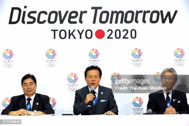 Tokyo Metropolitan governor Naoki Inose speaks during a press conference after International Olympic Committee released the 2020 bid cities...