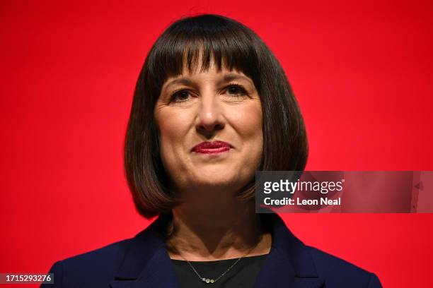 Rachel Reeves MP, Shadow Chancellor of the Exchequer delivers a speech to party delegates on day two of the Labour Party conference on October 9,...