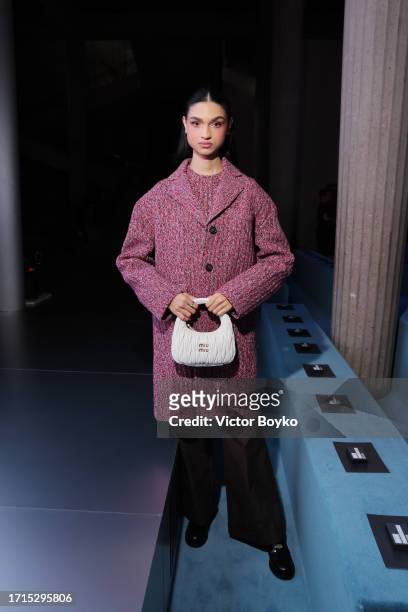 Kiara Nirghin attends the Miu Miu Womenswear S/S 2024 show as part of Paris Fashion Week at Palais d'Iena on October 03, 2023 in Paris, France.