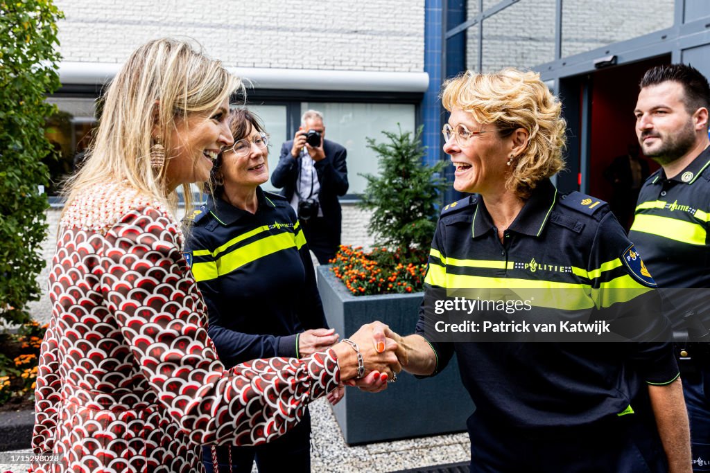 Queen Maxima Of The Netherlands Visits Pink In Blue Policenetwork In Amsterdam