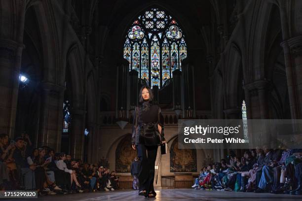 Model walks the runway during the Ujoh Womenswear Spring/Summer 2024 show as part of Paris Fashion Week on October 03, 2023 in Paris, France.