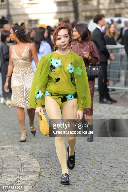Nikki Lilly Christou attends the Miu Miu Womenswear Spring/Summer 2024 show as part of Paris Fashion Week on October 03, 2023 in Paris, France.