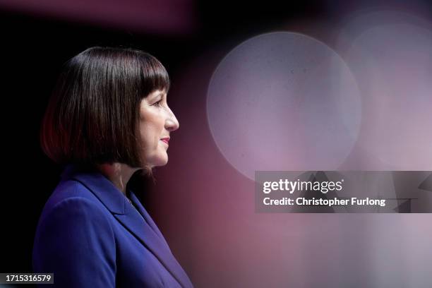 Rachel Reeves MP, Shadow Chancellor of the Exchequer delivers a speech to party delegates on day two of the Labour Party conference on October 9,...