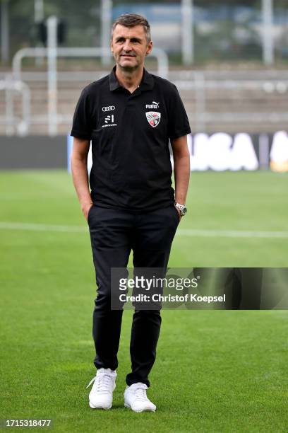 Michael Köllner, Head coach of FC Ingolstadt looks on prior to the 3. Liga match between Viktoria Köln and FC Ingolstadt 04 at Sportpark Hoehenberg...