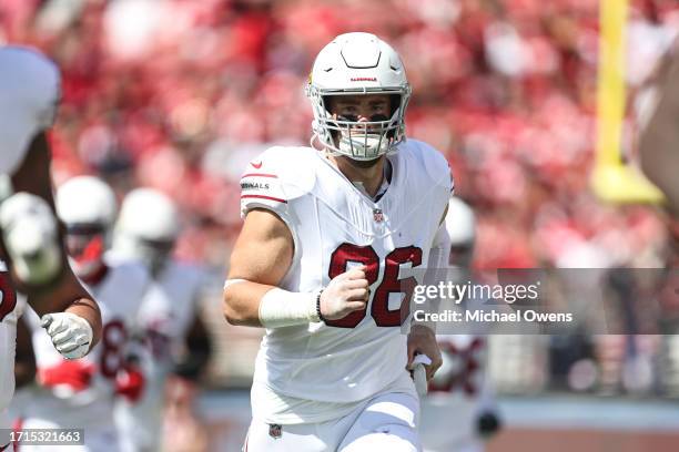 Zach Ertz of the Arizona Cardinals takes the field prior to an NFL football game between the San Francisco 49ers and the Arizona Cardinals at Levi's...