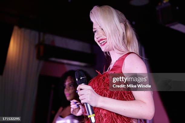 Iggy Azalea performs on stage at Logo's "Hot 100" party at Drai's Hollywood on June 25, 2013 in Hollywood, California.