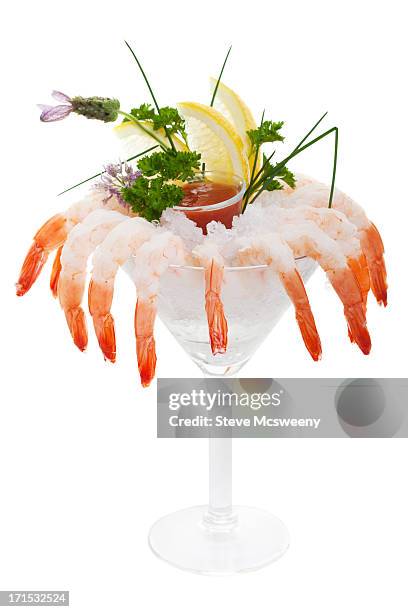 iced shrimp cocktail - prawn cocktail stock pictures, royalty-free photos & images