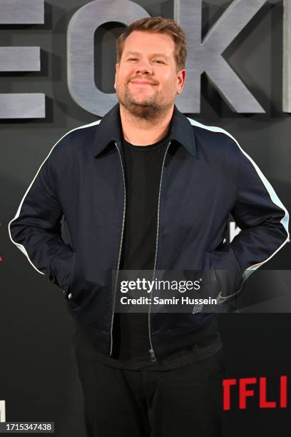 James Corden attends the "Beckham" Premiere at The Curzon Mayfair on October 03, 2023 in London, England.