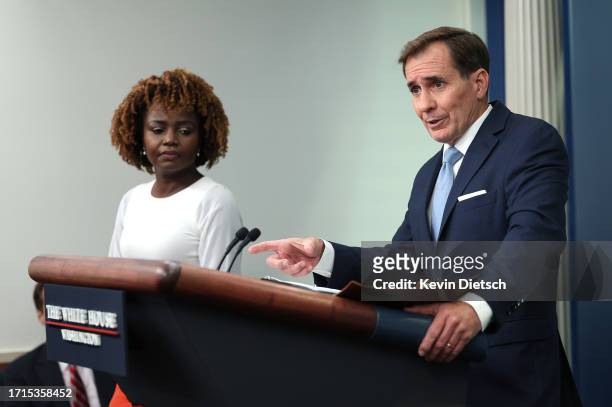 John Kirby, Coordinator for Strategic Communications at the National Security Council in the White House, speaks alongside White House Press...
