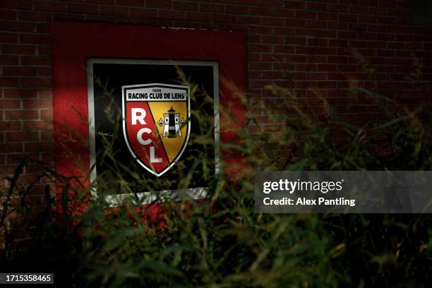 Detailed view of a logo during the UEFA Champions League match between RC Lens and Arsenal FC at Stade Bollaert-Delelis on October 03, 2023 in Lens,...