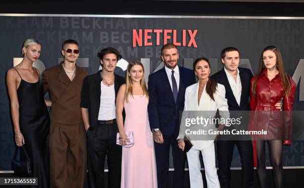 Mia Regan, Romeo Beckham, Cruz Beckham, Harper Beckham, David Beckham, Victoria Beckham, Brooklyn Peltz Beckham and Nicola Peltz Beckham attend the...