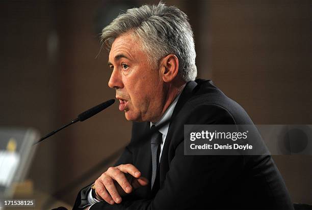 Carlo Ancelotti holds a press conference after he was presented as Real Madrid's new head coach at Estadio Bernabeu on June 26, 2013 in Madrid, Spain.