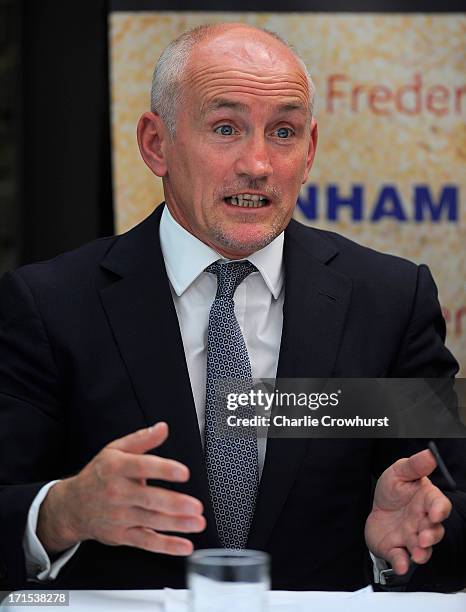 Barry McGuigan of McGuigan Promotions talks during the Boxnation Press Conference on June 26, 2013 in London, England.