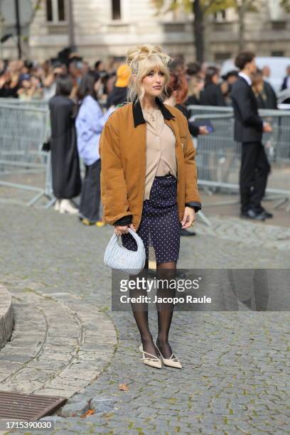 Emili Sindlev attends the Miu Miu Womenswear Spring/Summer 2024 show as part of Paris Fashion Week on October 03, 2023 in Paris, France.