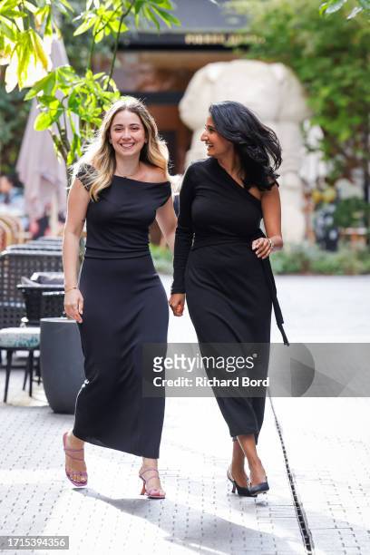 Designers Lyn Abdel Rahman and Filza Marri acknowledge the audience after the Le Fil Womenswear Spring/Summer 2024 show as part of Paris Fashion Week...