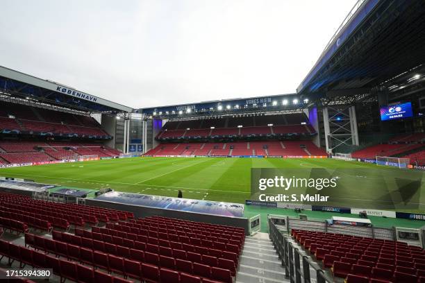 General view inside the stadium prior to the UEFA Champions League match between F.C. Copenhagen and FC Bayern München at Parken Stadium on October...