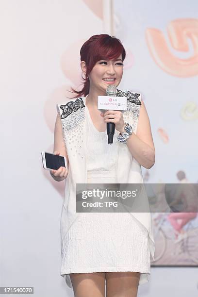 June 26: Selina of S.H.E attend LG Optimus_G_Pro press conference on Wednesday June 26,2013 in Taipei Taiwan,China.