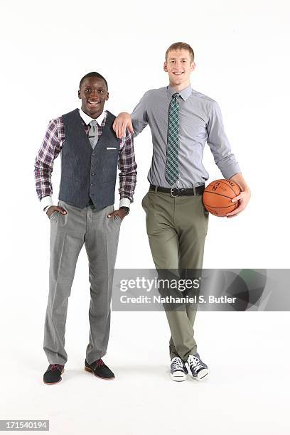 Draft Prospects and former Indiana University teammates Victor Oladipo and Cody Zeller pose for portraits during media availability as part of the...
