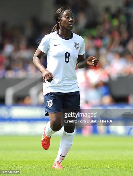 Anita Asante of England in action during the friendly match between England Women and Japan at Pirelli Stadium on June 26, 2013 in Burton-upon-Trent,...