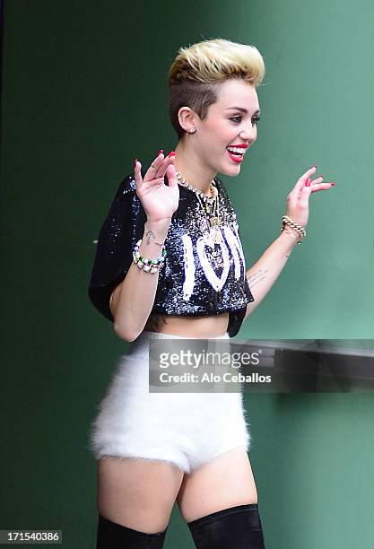 Miley Cyrus is seen leaving "Good Morning America" on June 26, 2013 in New York City.