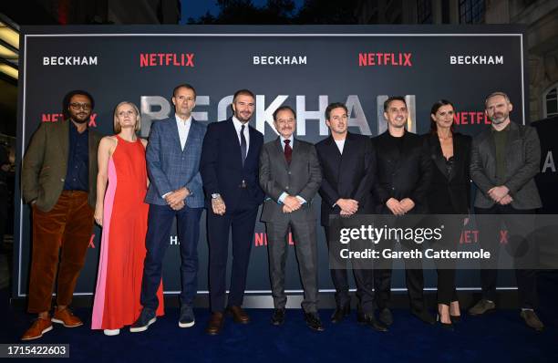 Billie Shepherd, John Battsek, David Beckham, Fisher Stevens, David Gardner, Gary Neville, Nicola Howson and Michael Harte attend the Netflix...