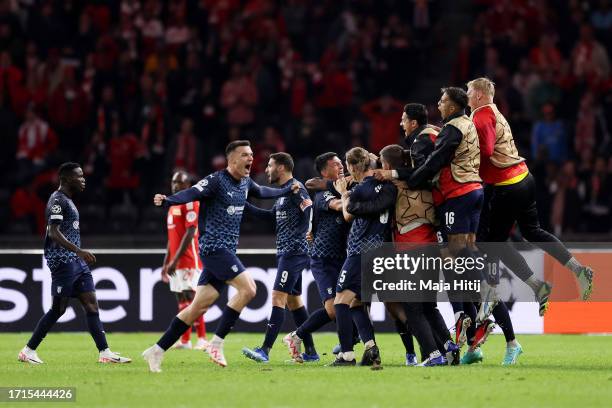 Players of SC Braga celebrate following the team's victory during the UEFA Champions League match between 1. FC Union Berlin and SC Braga at...