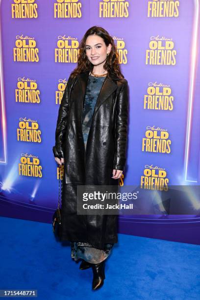 Lily James attends Stephen Sondheim's "Old Friends" Opening Night at Gielgud Theatre on October 03, 2023 in London, England.