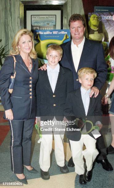 View of married couple, American fashion designer Kathy Hilton and businessman Richard 'Rick' Hilton, with their children, Barron Hilton II and...