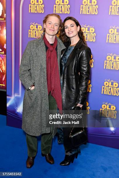 Freddie Fox and Lily James attend Stephen Sondheim's "Old Friends" Opening Night at Gielgud Theatre on October 03, 2023 in London, England.