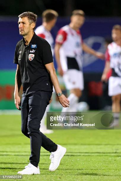 Michael Köllner, Head coach of FC Ingolstadt reacts after losing 0-1 the 3. Liga match between Viktoria Köln and FC Ingolstadt 04 at Sportpark...