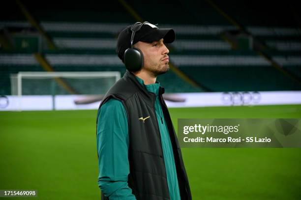 Luca Pellegrini of SS Lazio during the walk around at Celtic Park Stadium on October 03, 2023 in Glasgow, Scotland.