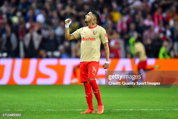 Facundo Medina of Lens reacts during the UEFA Champions League match between RC Lens and Arsenal FC at Stade Bollaert-Delelis on October 03, 2023 in...