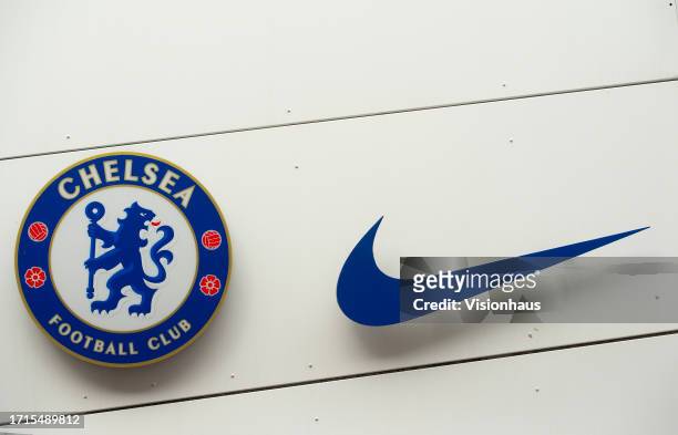 Viiew of the Chelsea club badge and Nike logo prior to the Barclays Women's Super League match between Chelsea FC and Tottenham Hotspur at Stamford...