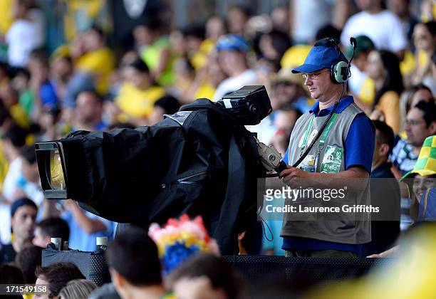 View of a TV Cameraman prior to the FIFA Confederations Cup Brazil 2013 Semi Final match between Brazil and Uruguay at Governador Magalhaes Pinto...