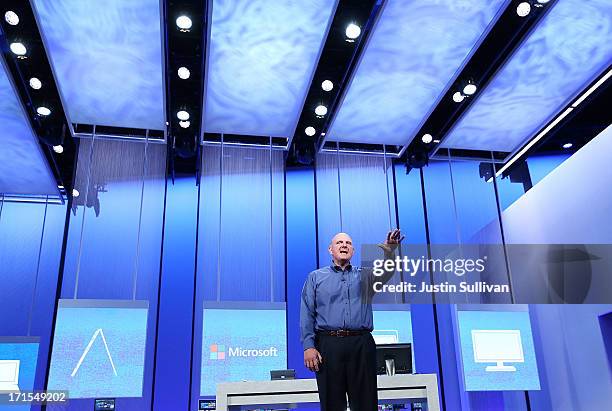 Microsoft CEO Steve Ballmer speaks during the keynote address during the Microsoft Build Conference on June 26, 2013 in San Francisco, California....