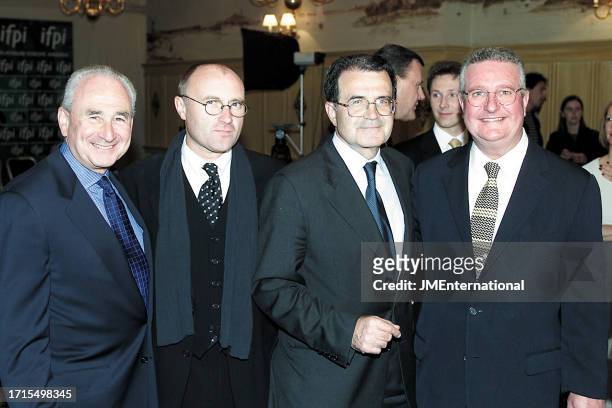 Jay Berman, Phil Collins, Romano Prodi, Helmut Lotti and Paul Russell during The Platinum Europe Awards 2000, Albert Hall, Brussels, Belgium, on 13...