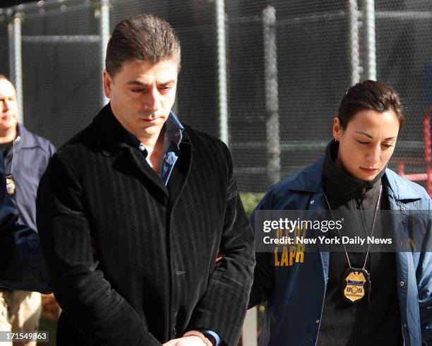 Perp walk members of the Gambino crime family. Frank Cali & 61 other Costa Nostra associates were arrested and charged with federal racketeering...