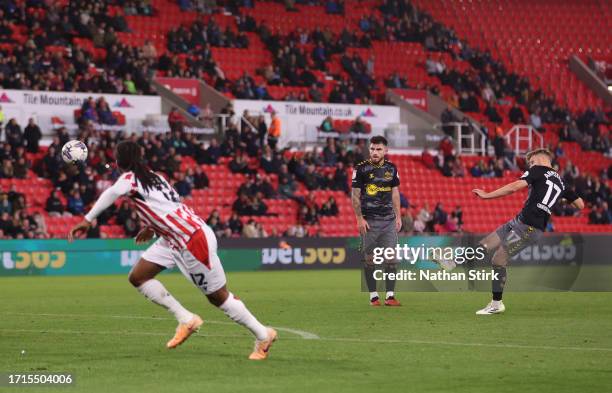 Stuart Armstrong of Southampton scores their first goal during the Sky Bet Championship match between Stoke City and Southampton FC at Bet365 Stadium...