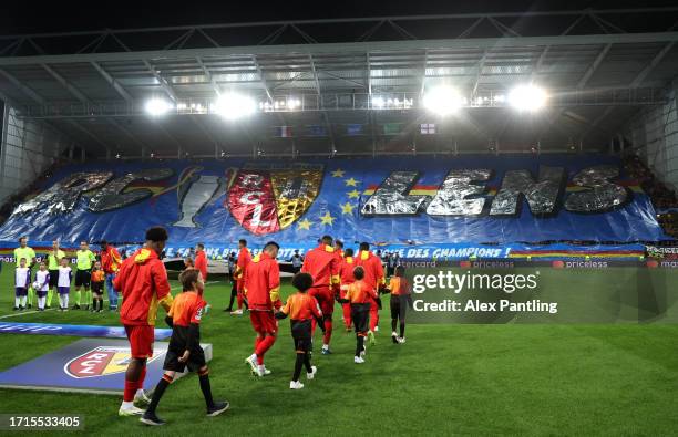 Lens line up during the UEFA Champions League match between RC Lens and Arsenal FC at Stade Bollaert-Delelis on October 03, 2023 in Lens, France.