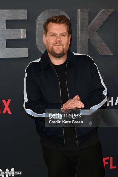 James Corden attends the "Beckham" Premiere at The Curzon Mayfair on October 03, 2023 in London, England.